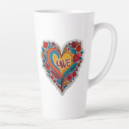 Taza De Café Latte Colorful Floral Heart Love  | Romantic Design
