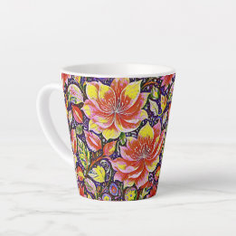 Taza De Café Latte Colorful Flowers-Vibrant floral pattern design 25