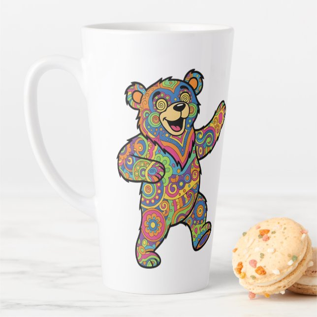 Taza De Café Latte Colorful Psychedelic Teddy Bear Art (In situ)