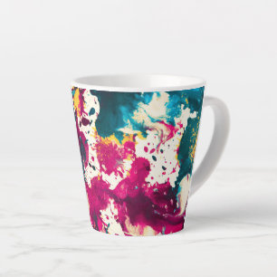 Taza De Café Latte Colorido Abstract Splatter Paint Verde azulado y m