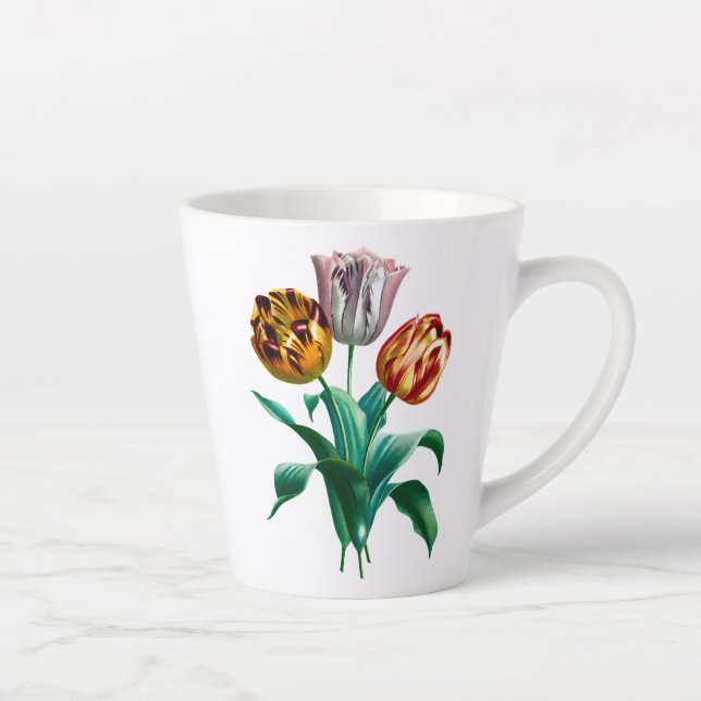 Taza De Café Latte Colorido color Vintage Tulip Flowers Bouquet (Derecha)