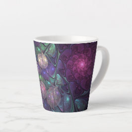 Taza De Café Latte Colorido Glittering Moderno Resumen Arte Fractal