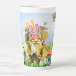 Taza De Café Latte Colorido Gnome De Pascua Con Orejas De Conejo
