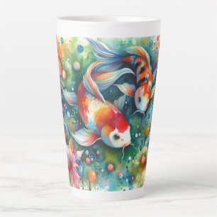 Taza De Café Latte Colorido Koi Fish Whimsical Watercolor Naranja Ver