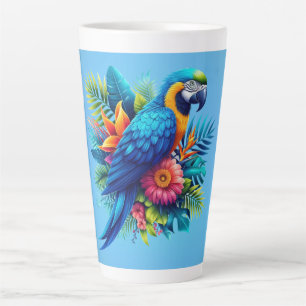 Taza De Café Latte Colorido macao tropical azul