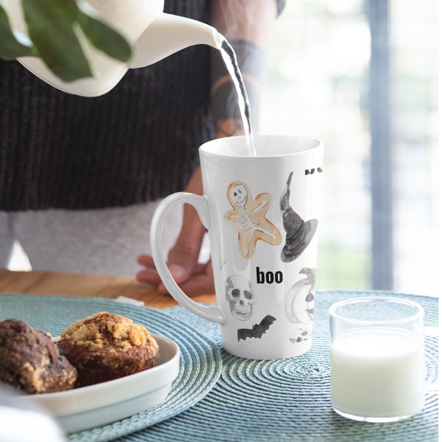 Taza De Café Latte Colorido patrón de miedo de Halloween |Feliz Hallo (Subido por el creador)