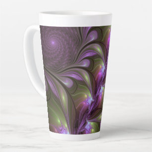 Taza De Café Latte Colorido Resumen Violeta Púrpura Khaki Arte Fracta