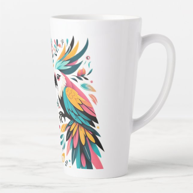Taza De Café Latte Coloridos loros Arte Tropical (Derecha)