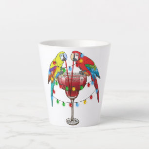 Taza De Café Latte Coloridos loros de macao que beben rojo