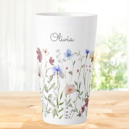 Taza De Café Latte Coloroso acuarela personalizada pradera de flores 