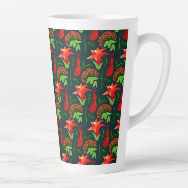 Taza De Café Latte Colourful Exotic Flowers Leaves Pattern-23187 (Derecha)