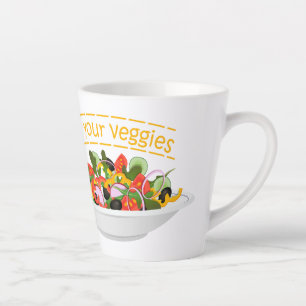 Taza De Café Latte Coma tus verduras Cita cuenco de ensaladas frescas