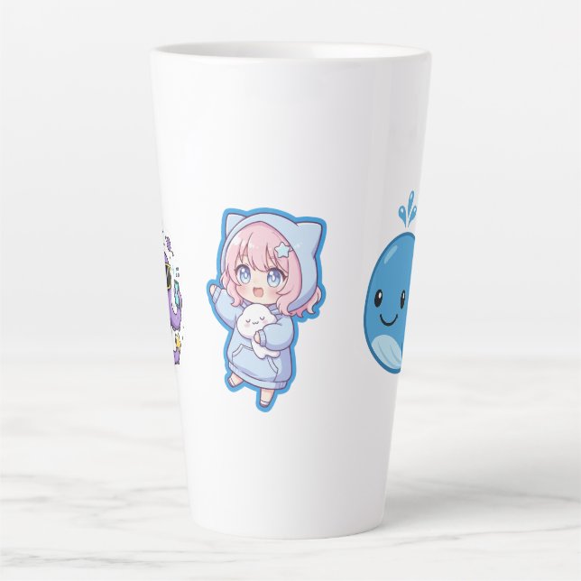 Taza De Café Latte Combo Kawaii Anime, Cute Blue Whale and Octo-Vibes (Anverso)