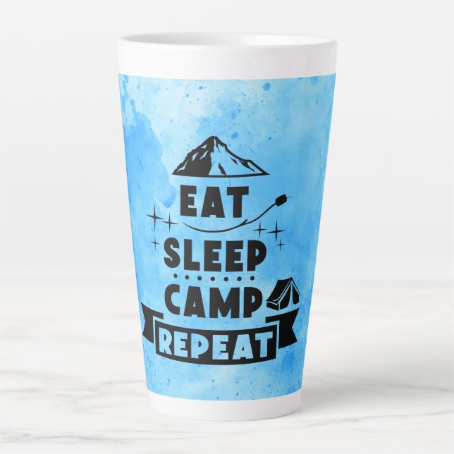 Taza De Café Latte Comer, dormir, campamento, repetir (Anverso)