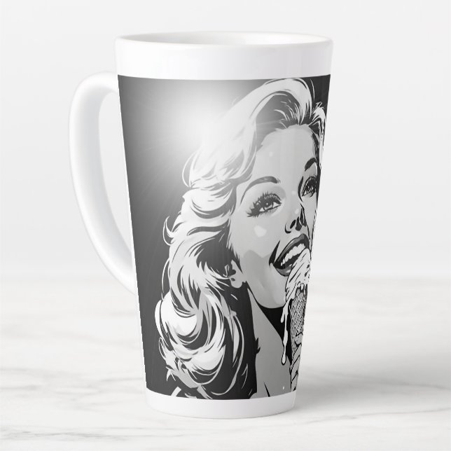Taza De Café Latte Cómic gráfico BW estilo helado rubia de los 50 (Ángulo izquierdo)