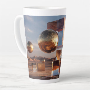 Taza De Café Latte Composición geométrica surrealista con esferas dor