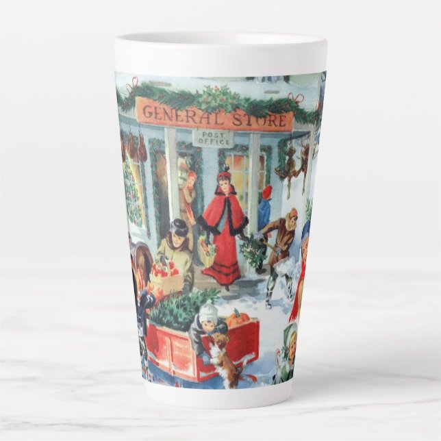 Taza De Café Latte compras navideñas retro vintage (Anverso)