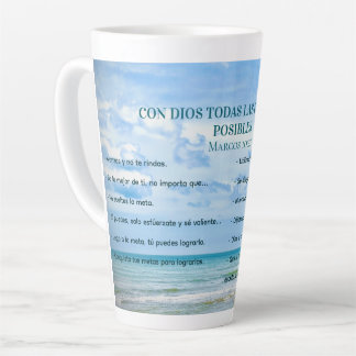 Taza De Café Latte Con Dios todo posible cielo azul Conquista Metas