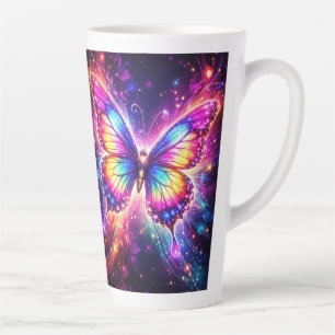 Taza de Café Latte con Diseño de Mariposa Colorida