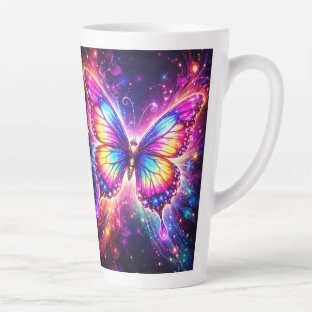 Taza de Café Latte con Diseño de Mariposa Colorida (Derecha)