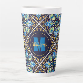 Taza De Café Latte Con nombre y iniciales baldosas Orientales, Azulej
