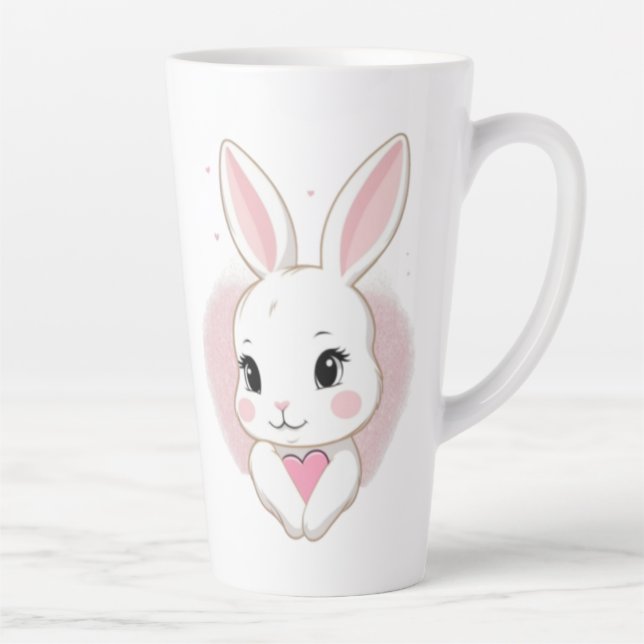 Taza De Café Latte Conejito Adorable con Corazón | Diseño Romántico (Derecha)