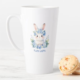 Taza De Café Latte Conejito de Pascua adorable acuarela con hortensia