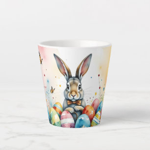 Taza De Café Latte Conejito de Pascua con Huevos Pintados de Colores