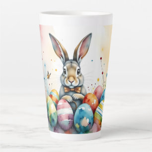 Taza De Café Latte Conejito de Pascua con Huevos Pintados de Colores