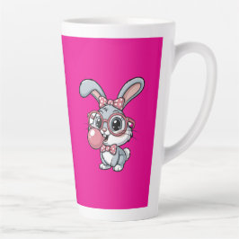 Taza De Café Latte Conejito Lindo con Gafas Soplando Chicle