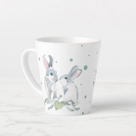 Taza De Café Latte Conejito Personalizado Lindo Conejo Acuarela Verde