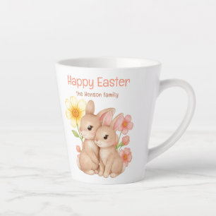 Taza De Café Latte Conejo Acuarela Personalizado Feliz Pascua
