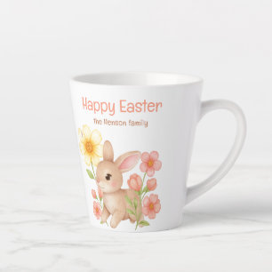 Taza De Café Latte Conejo Acuarela Personalizado Feliz Pascua