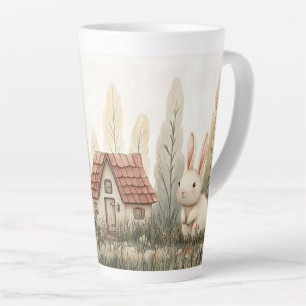 Taza De Café Latte Conejo, cabaña, hongos, arte de hadas