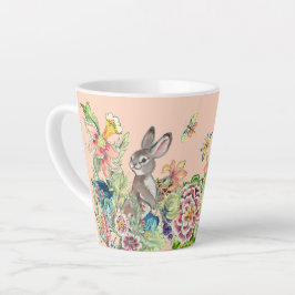 Taza De Café Latte Conejo caprichoso Rubor Pink Chinoiserie Floral La
