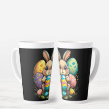 Conejo colorido de Pascua con huevos decorados