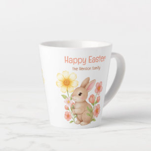 Taza De Café Latte Conejo de Acuarela Personalizado Feliz Pascua 