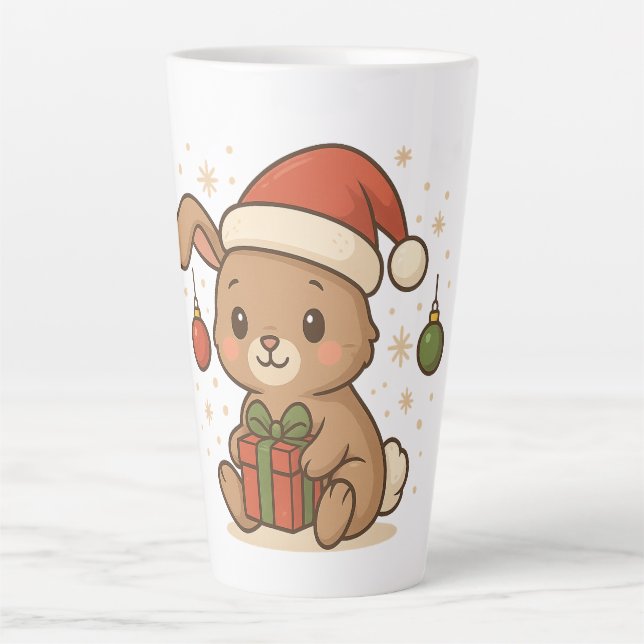 Taza De Café Latte Conejo de fiesta con sombrero de Santa (Anverso)