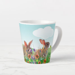 Taza De Café Latte Conejo de Pascua Flores de Primavera