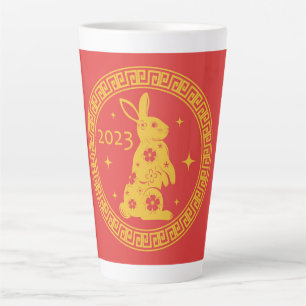 Taza De Café Latte Conejo del Año Nuevo Chino Feliz 2023