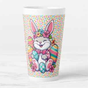Taza De Café Latte Conejo hawaiano/tropical de Pascua lindo y colorid