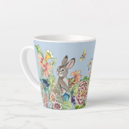 Taza De Café Latte Conejo Whimsical Azul Chinoiserie Floral Bunny La