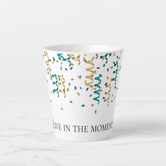Taza De Café Latte Confetti de oro verde azulado (Anverso)