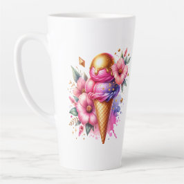Taza De Café Latte Cono de crema de hielo rosa y dorado personalizado