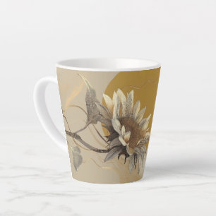 Taza De Café Latte Contorno de girasol minimalista neutro