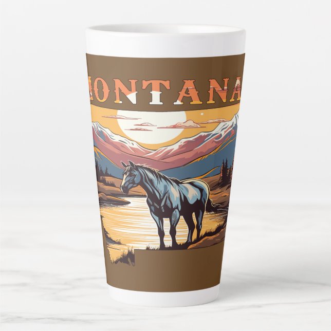 Taza De Café Latte Contorno de Montana Caballos Salvajes (Anverso)