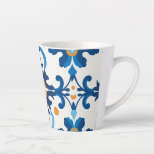 Taza De Café Latte Copa de Espresso con Patronato Azul y Marrón