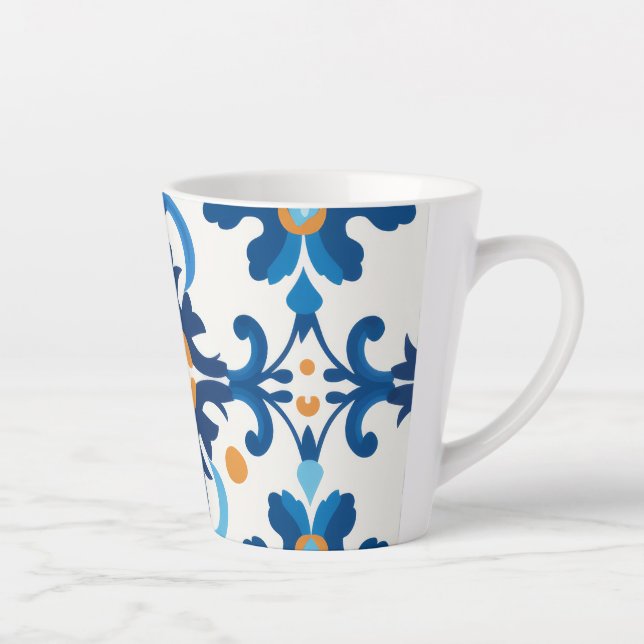 Taza De Café Latte Copa de Espresso con Patronato Azul y Marrón (Derecha)