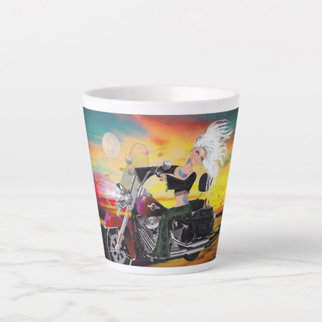 Taza De Café Latte Copa Latón de Motocicleta Babe Fantasy (Anverso)