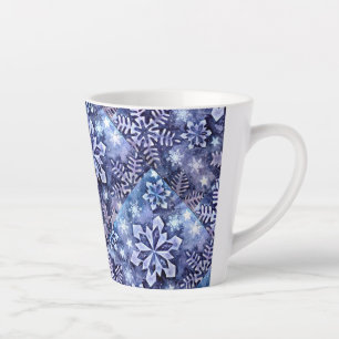 Taza De Café Latte Copos de nieve azules